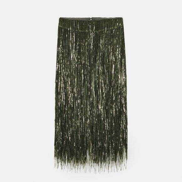 NWT ZARA WOMAN FW25 ZW COLLECTION LIMITED EDITION FRINGED SEQUIN SKIRT - Picture 2 of 4